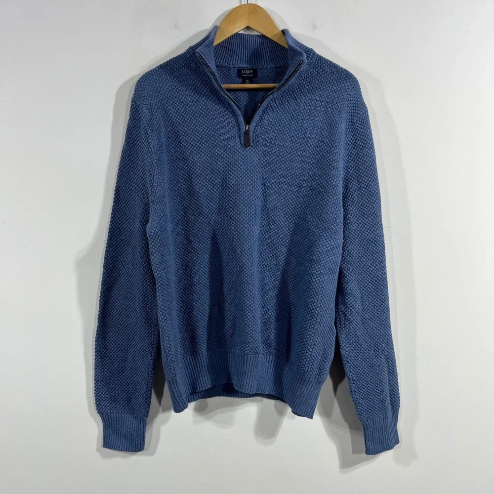 J.Crew Preppy Coastal Nautical Beachy Waffle Knit 1/4 Zip Sweater‎ Mens XL